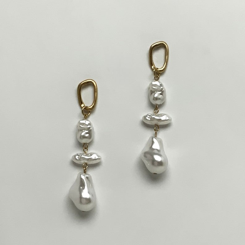 Three Tier Textured Pearl Drop Earrings