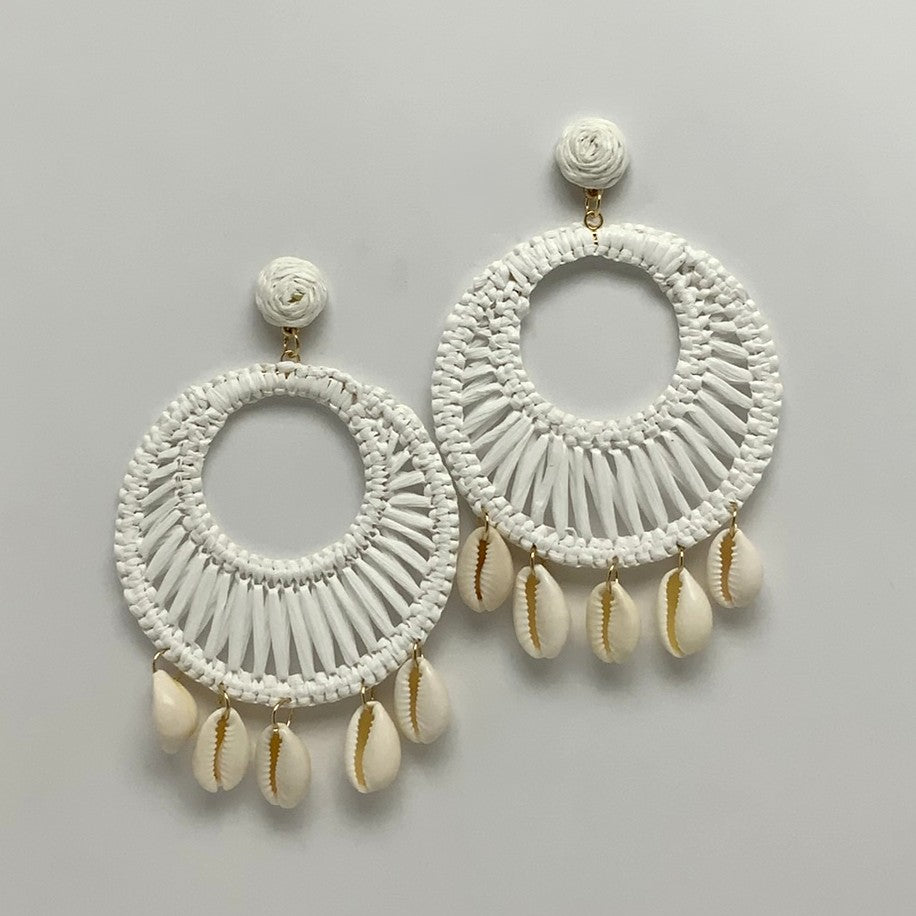 Statement Twine Wrapped Circle Crescent Conch Shell Charm Earrings