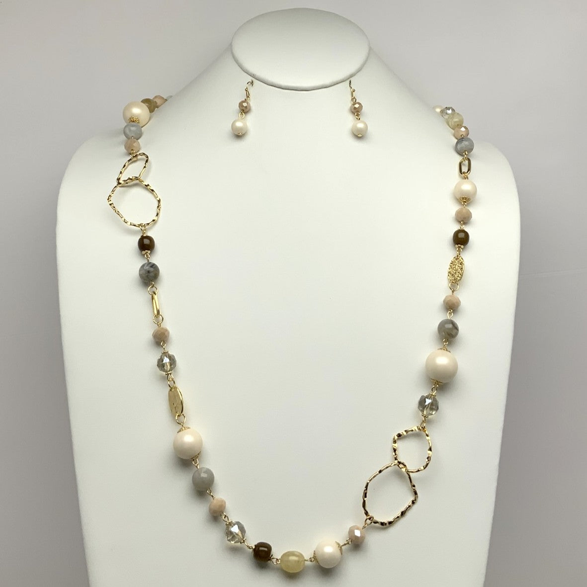 Long Crystal and Pearl Necklace