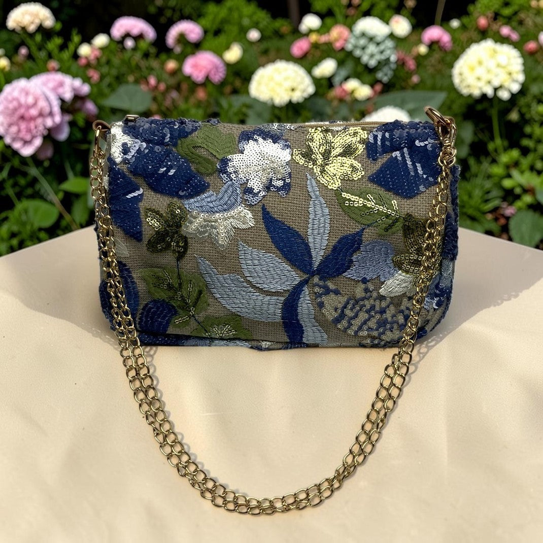 Botanical Embroidered Sequins Crossbody Purse