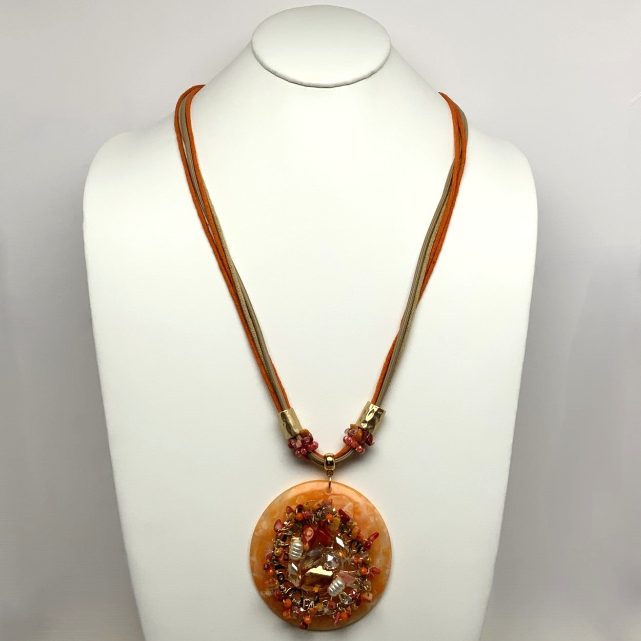 Beaded Pendant Long Lucite Necklace