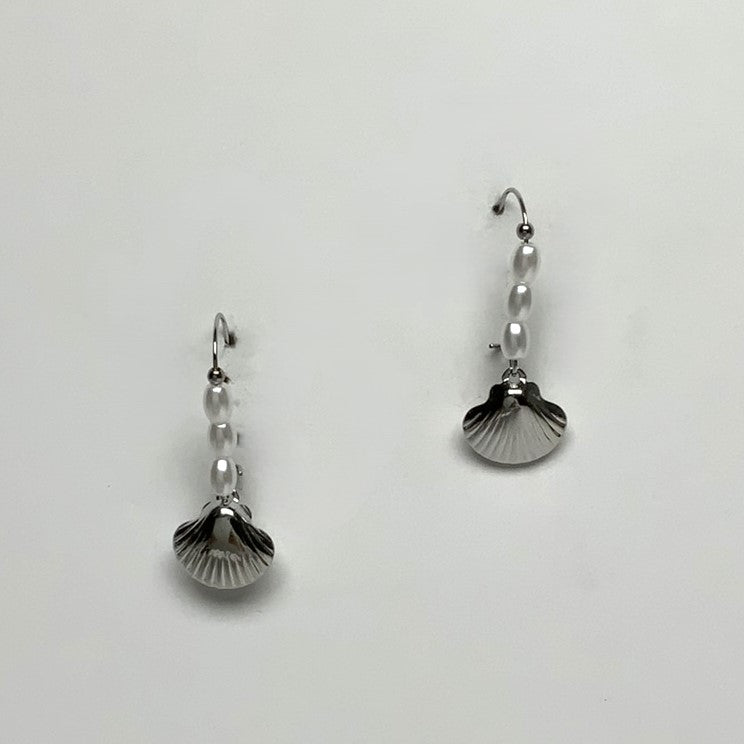 Pearl Beaded Shell Drop Earrings