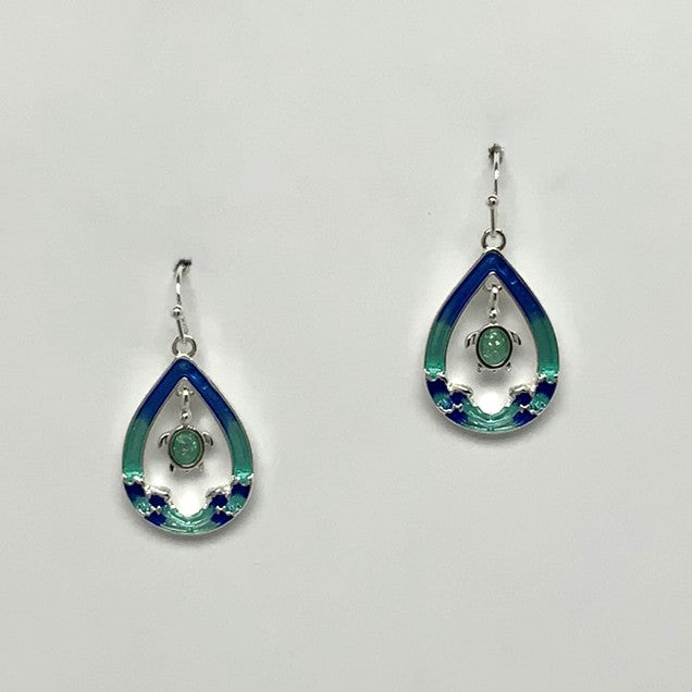 Teardrop Wave Turtle Center Drop Earrings