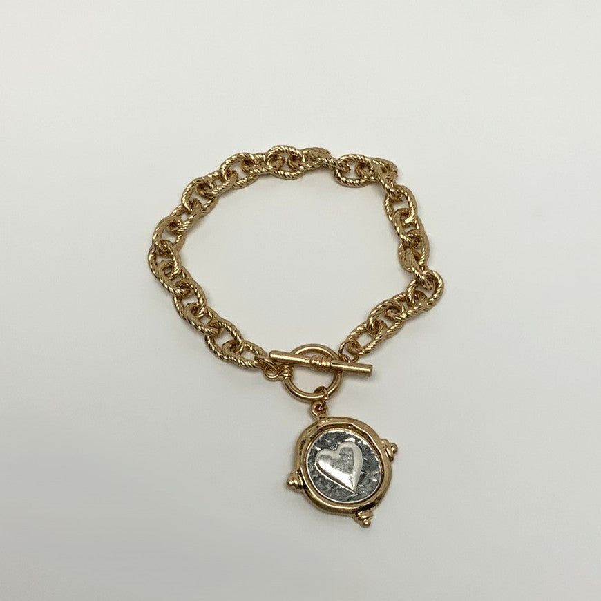 Heart Coin Toggle Clasp Bracelet