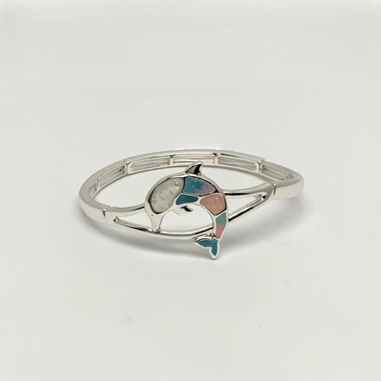 Dolphin Sea glass Decorated Stretch Bracelet