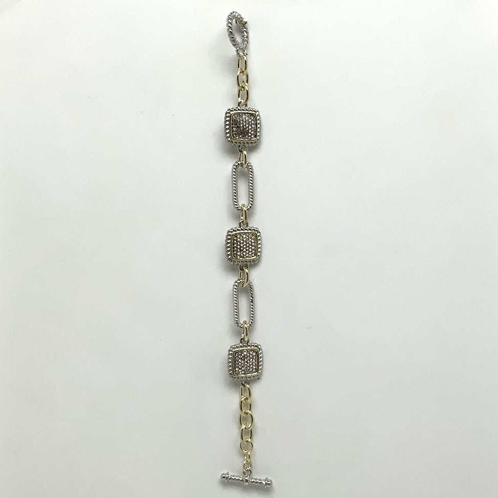 Bling Square Link Toggle Clasp Bracelet