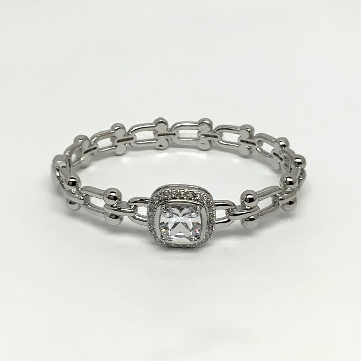 Cubic Zirconia Square Piece Link Bracelet