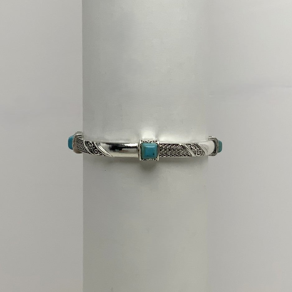 Chain Link w/Diamond Square Cut Charms Bracelet