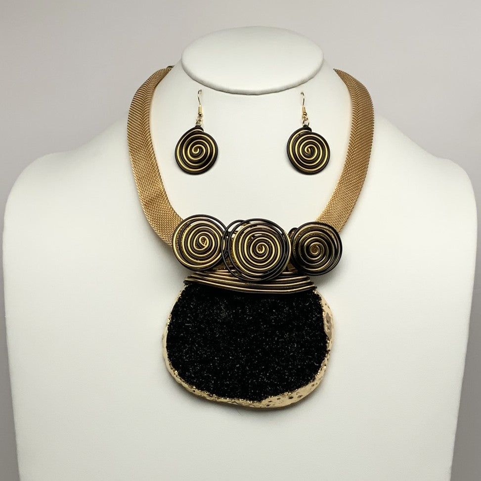 Bib Style Wire Crystalized Pendant Necklace set