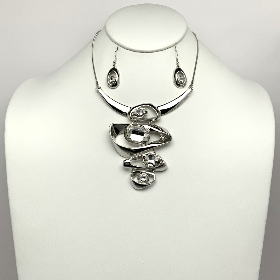 Metal and Rhinestone Drop Necklace