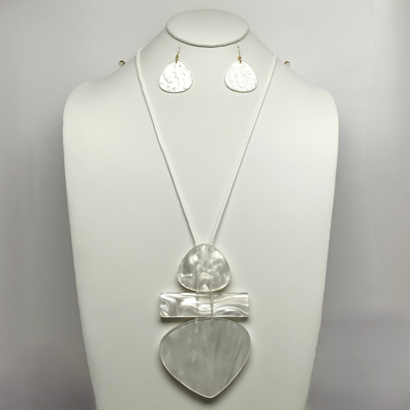 Iridescent Marble Lucite Design Adjustable Drop Necklace Set