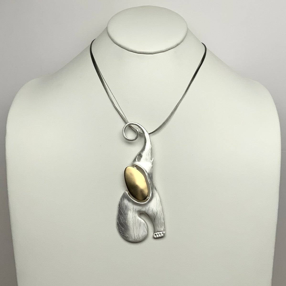 Wire Matte Metal Elephant Pendant Necklace