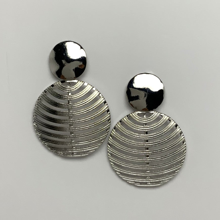 Circle Ribbed Design Drop Earrings
