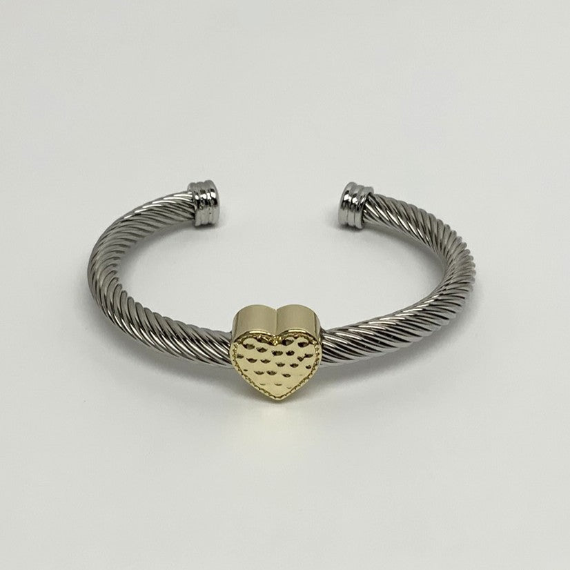 Textured Heart Front Piece Open Bracelet