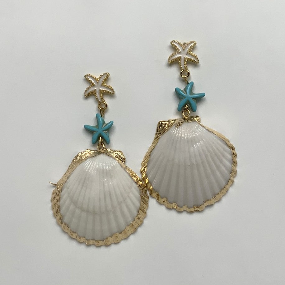 Starfish Seashell Drop Earrings