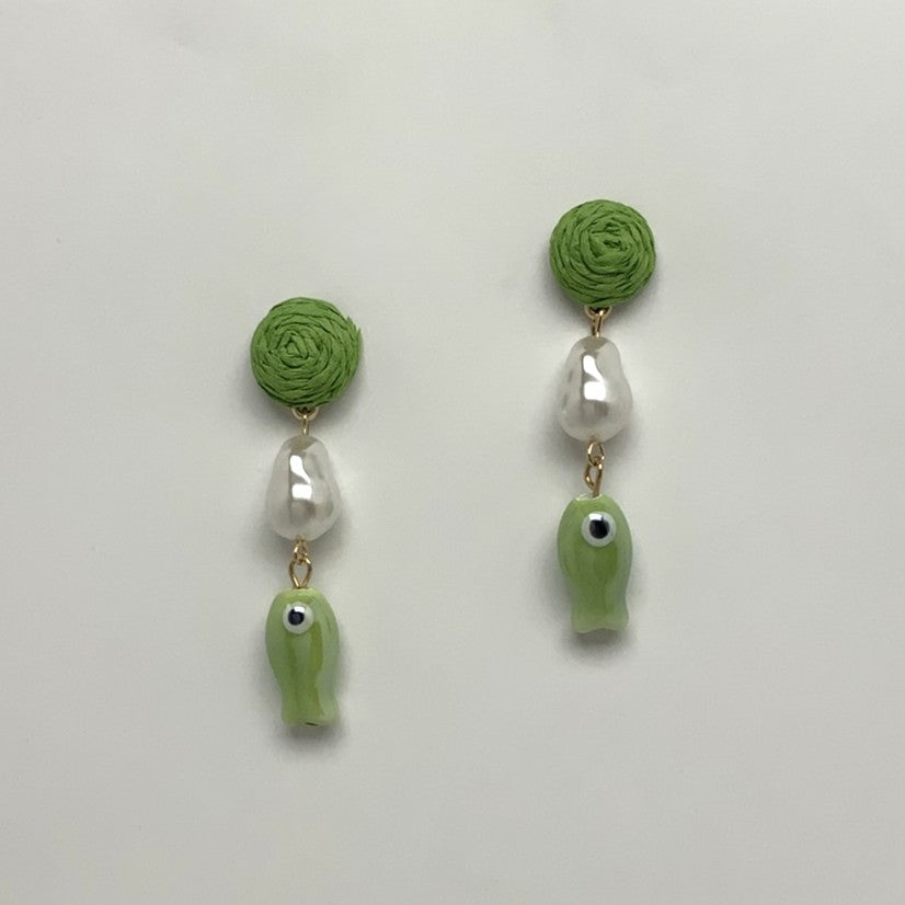 Twine Pearl Fish Drop Earrings