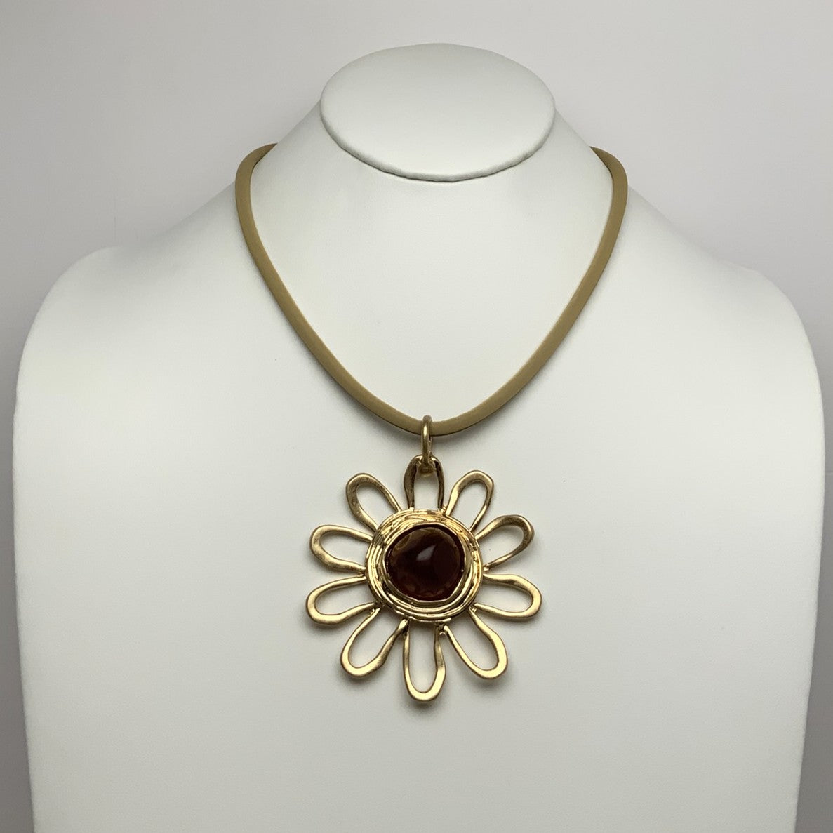 Fabric Cord Flower Statement Pendant Necklace