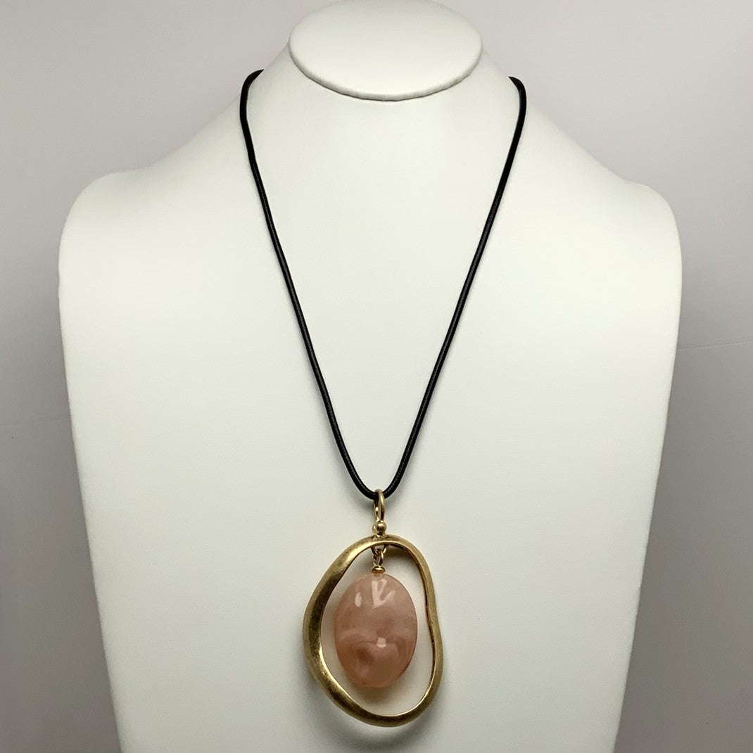 Long Metal Outline Lucite Stone Pendant Necklace