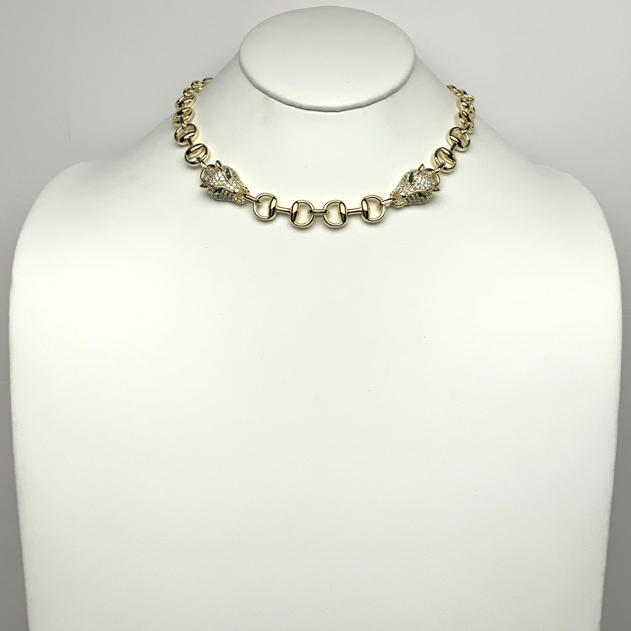 Cubic Zirconia Panther Heads Chain Necklace