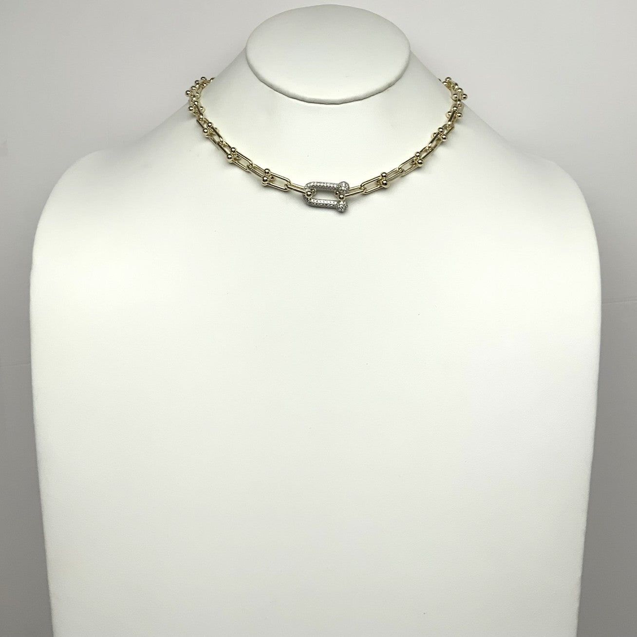 Paper Clip Chain, Bling Middle Part Necklace