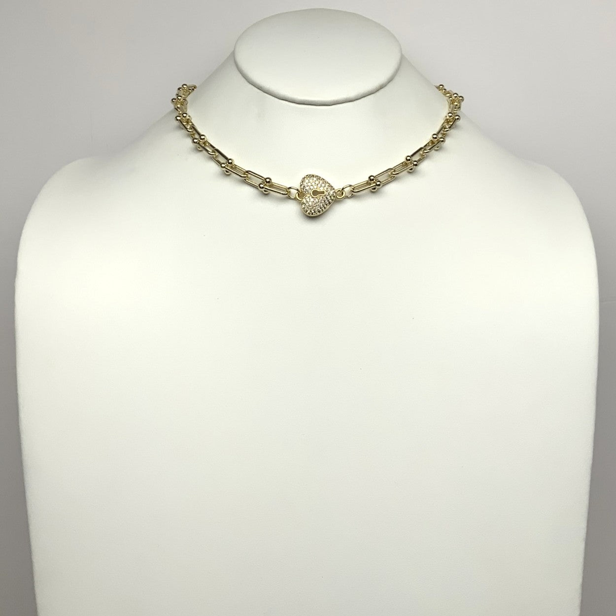 Bling Heart w/Lock Pendant Necklace