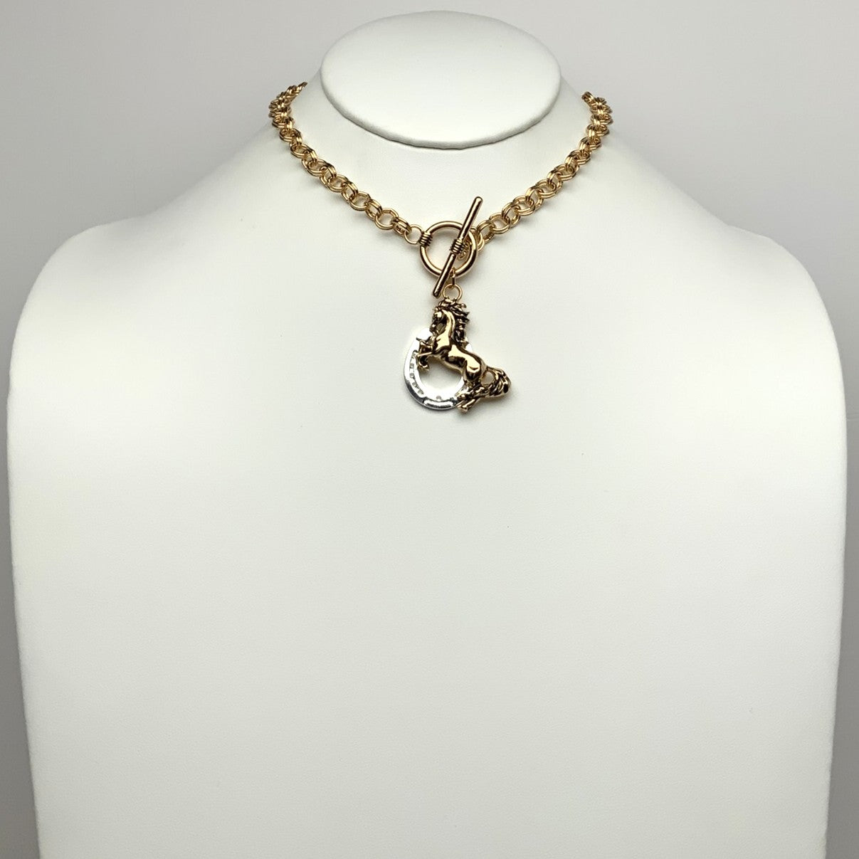 Double Chain Horse w/ Horseshoe Necklace