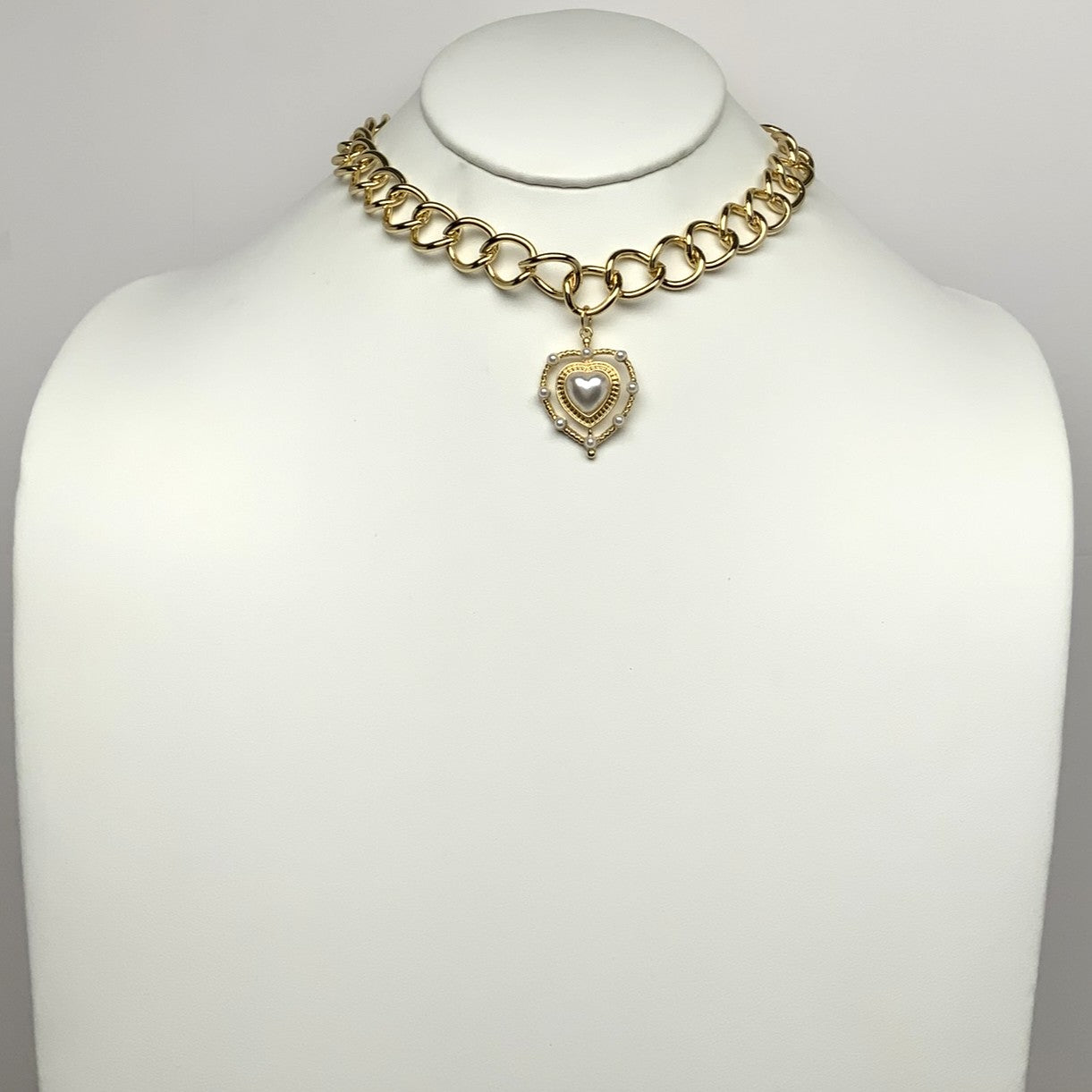 Chain Heart Pearl Pendant Necklace