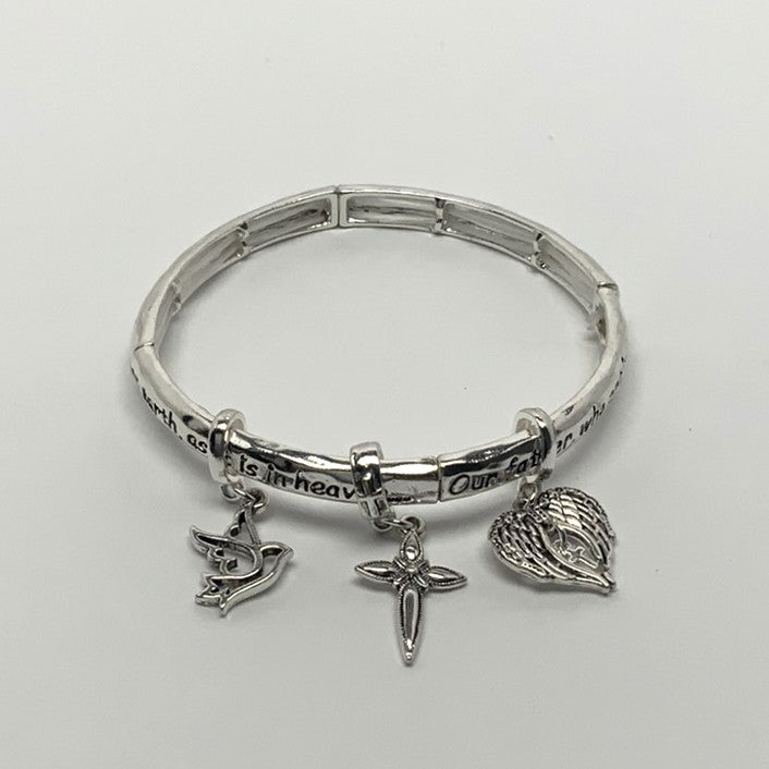 "Lord's Prayer" Dove, Cross, Angel Wings Charm Bracelet