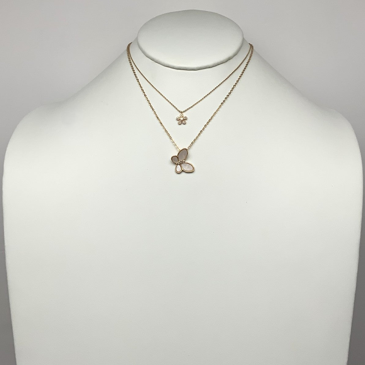 Butterfly w/Flower Pendant Layered Necklace