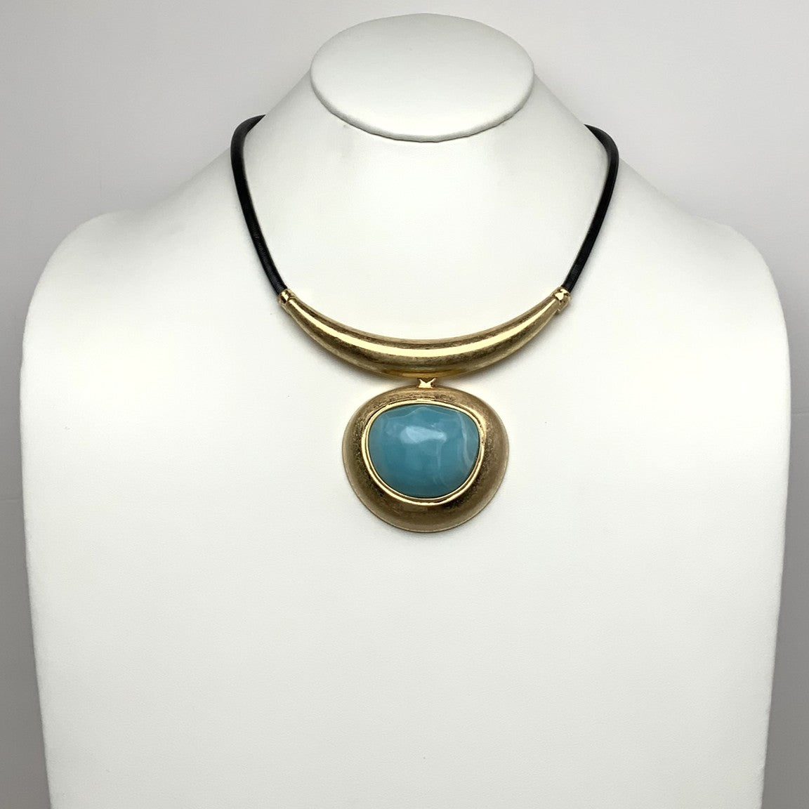 Faux Leather Cord Metal Lucite Drop Necklace