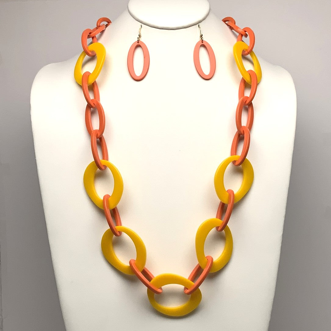 Long Lucite/Acrylic Chain Link Necklace Set