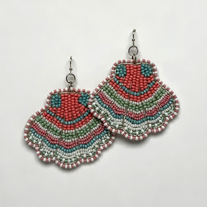 Beaded Felt Clamshell Earrings