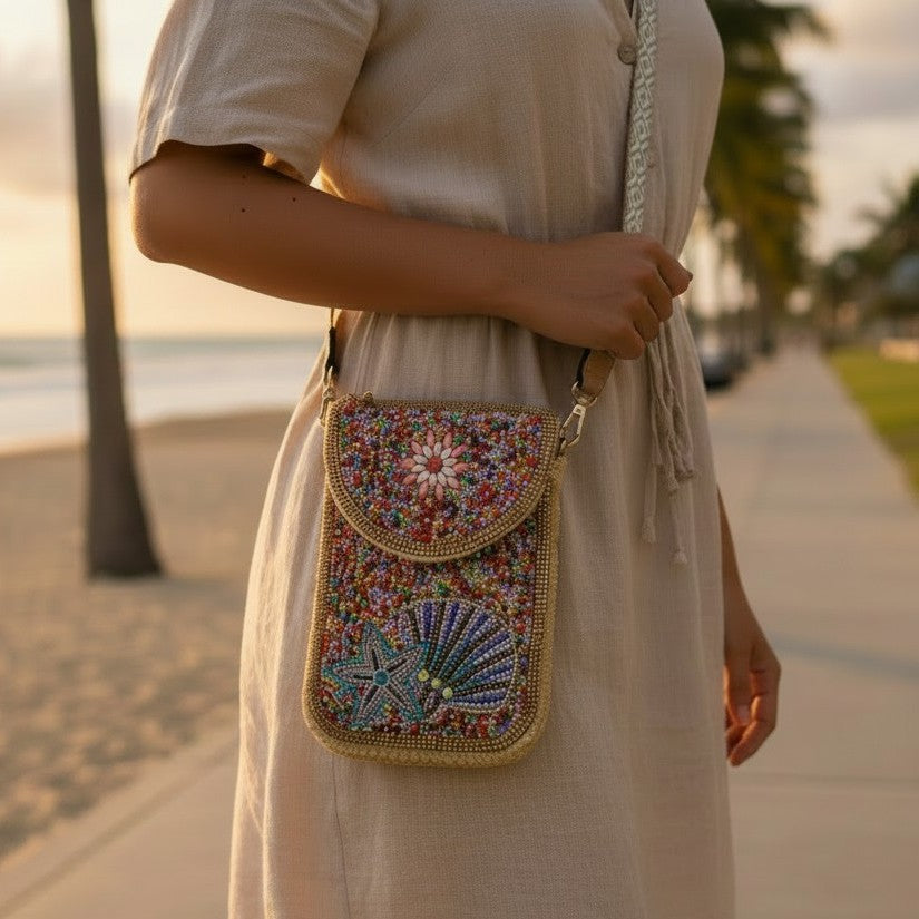 Beaded Seashell Starfish Envelope Bag