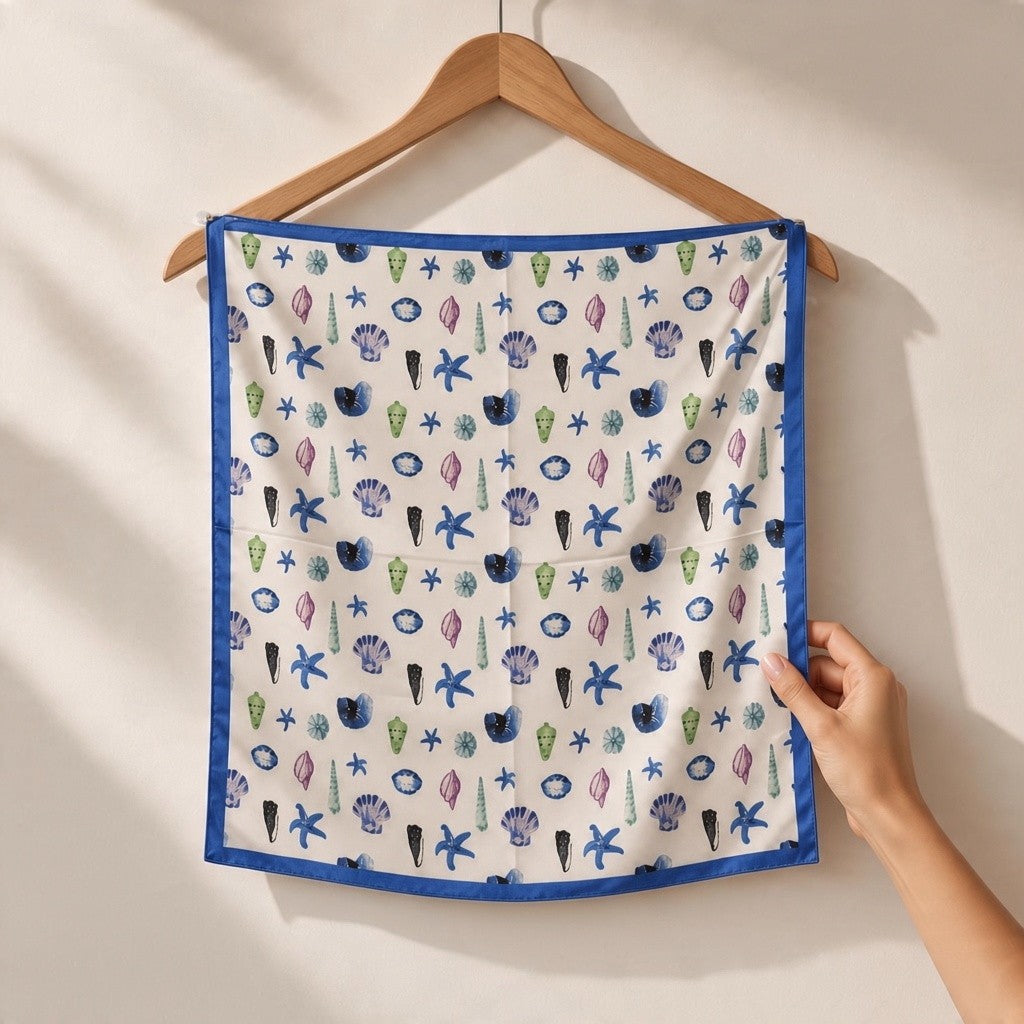 Scattered Seashell and Starfish Scarf