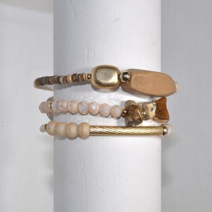 Stone Wood and Rhinestone Bracelet