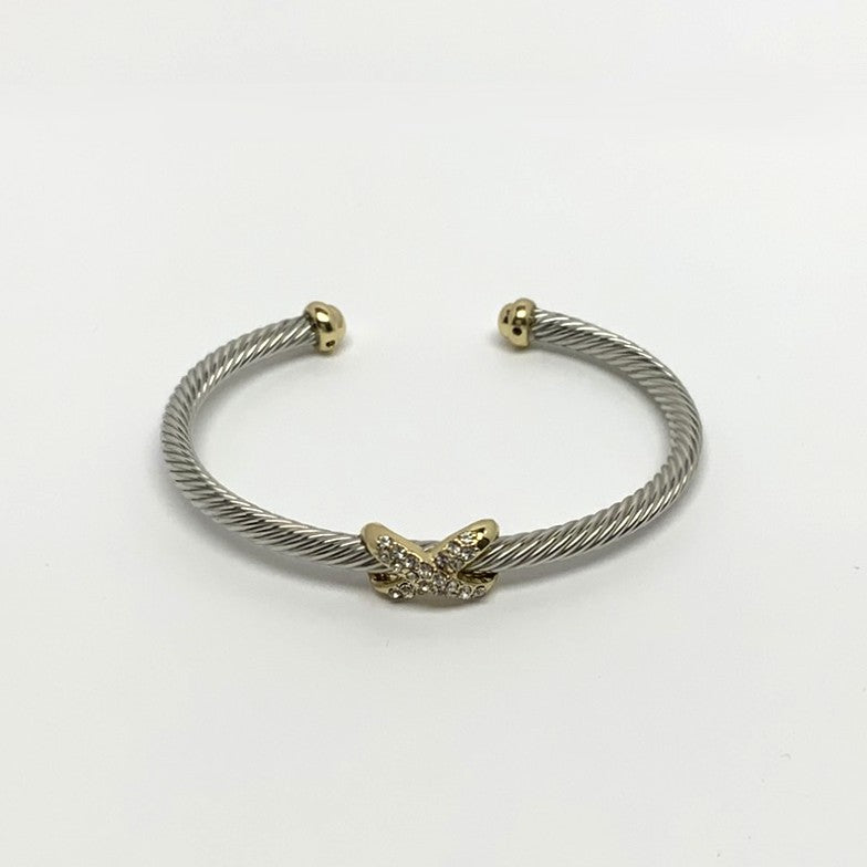 CZ Crusted "X" Designer Look Cuff Bracelet