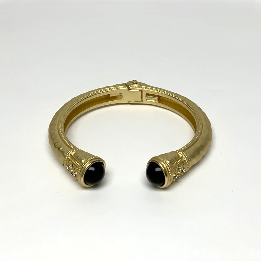 Designer Look Hammered metal Cuff Bracelet with Lucite Caps