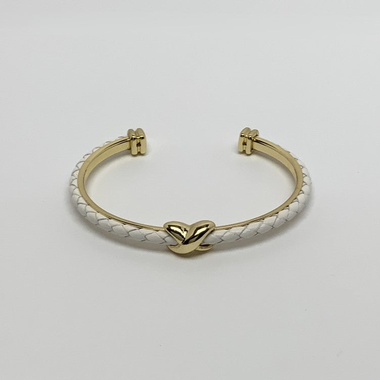 Leather Braided Designer Look "X" Cuff Bracelet