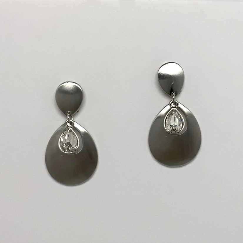 Tear Drop Metal and Crystal Clip Earring