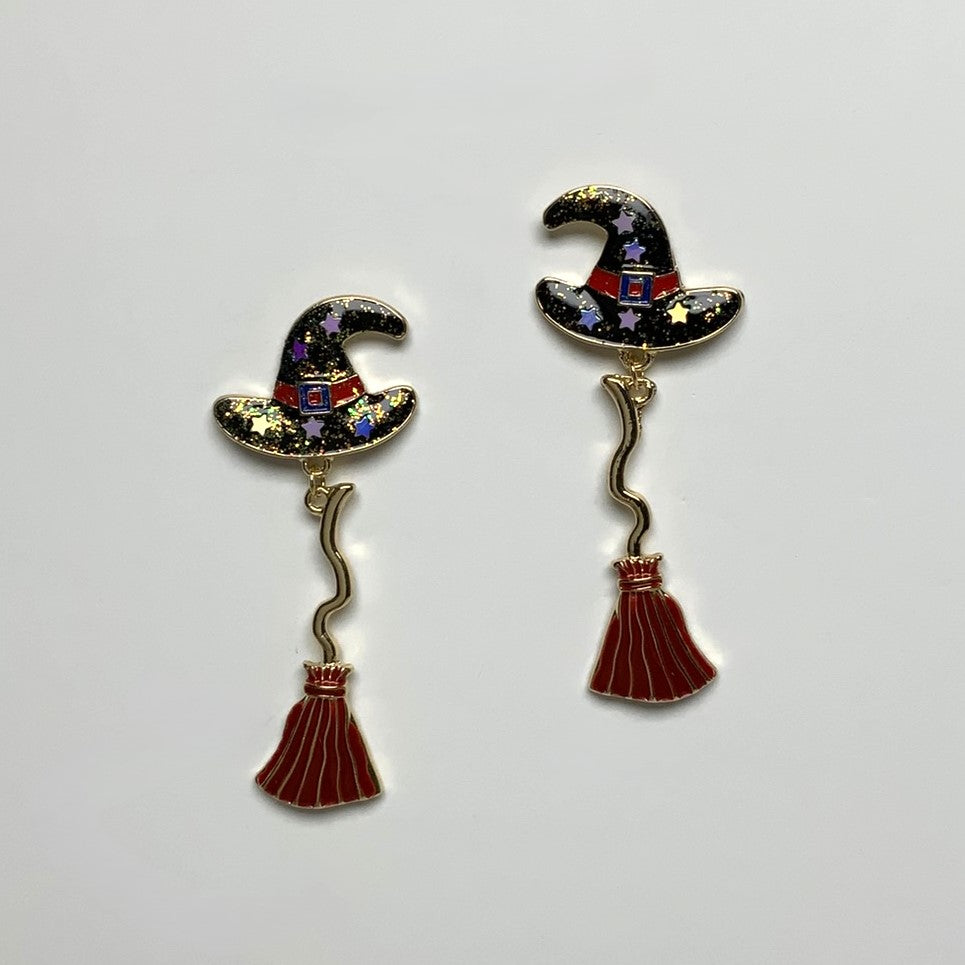 Witch's Hat with Witch's Broom Earring