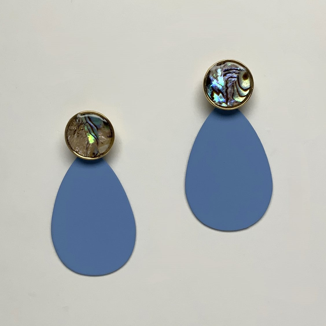 Large Rubber Coated Tear Drop Earring with Abalone Top