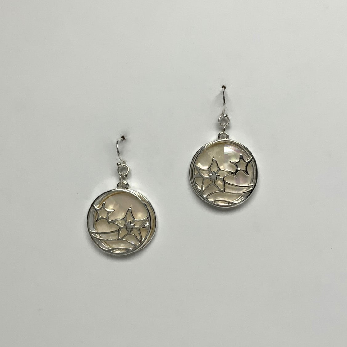 Starfish Outline Opal Circle Layered Earrings