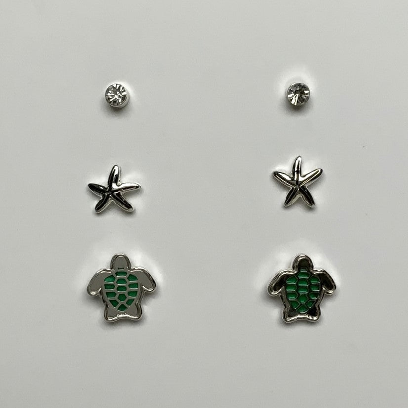 Three Pack Rhinestone, Starfish, and Turtle Earring