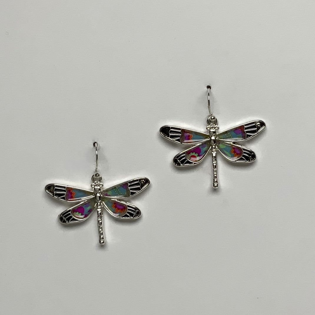 Glassy Lucite and Metal Dragonfly Earring