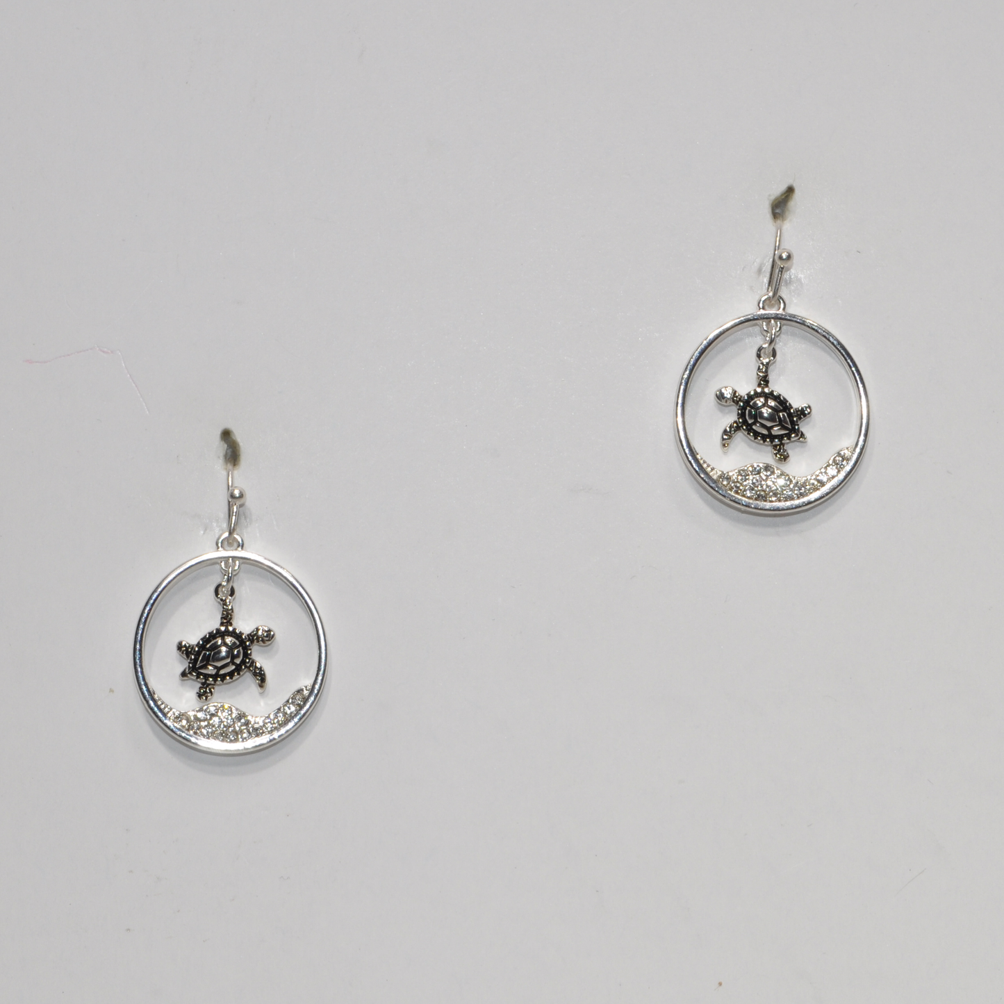 Turtle and Rhinestone Circle Drop Earring