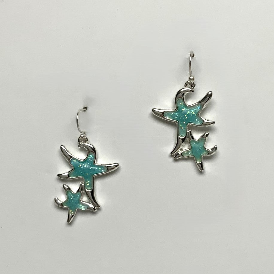Sea Glass Mama and Baby Starfish Drop Earring