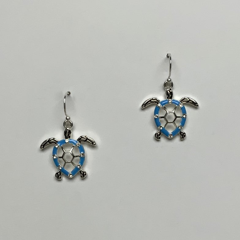 Metal, Enamel and Rhinestone Turtle Dangle Earring