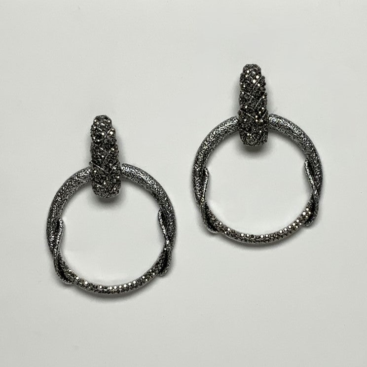 Metal Vine Wrap Circle and Rhinestone Clip Earring