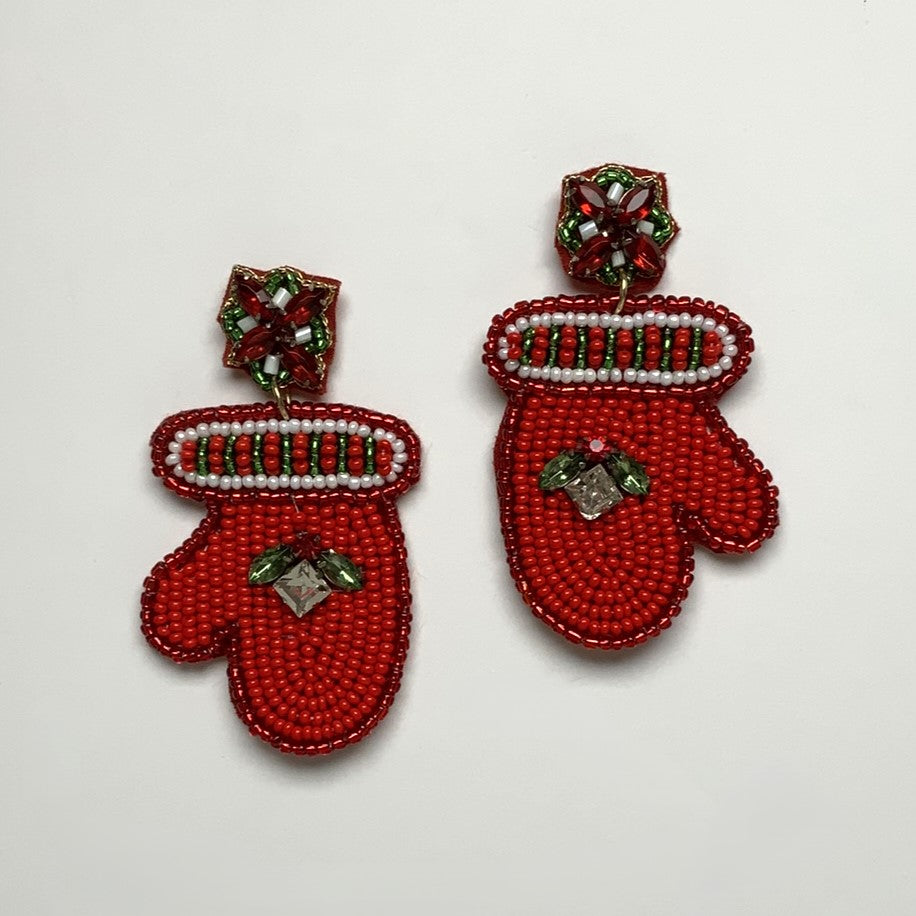 Flat Sea Bead Christmas Glove Earring