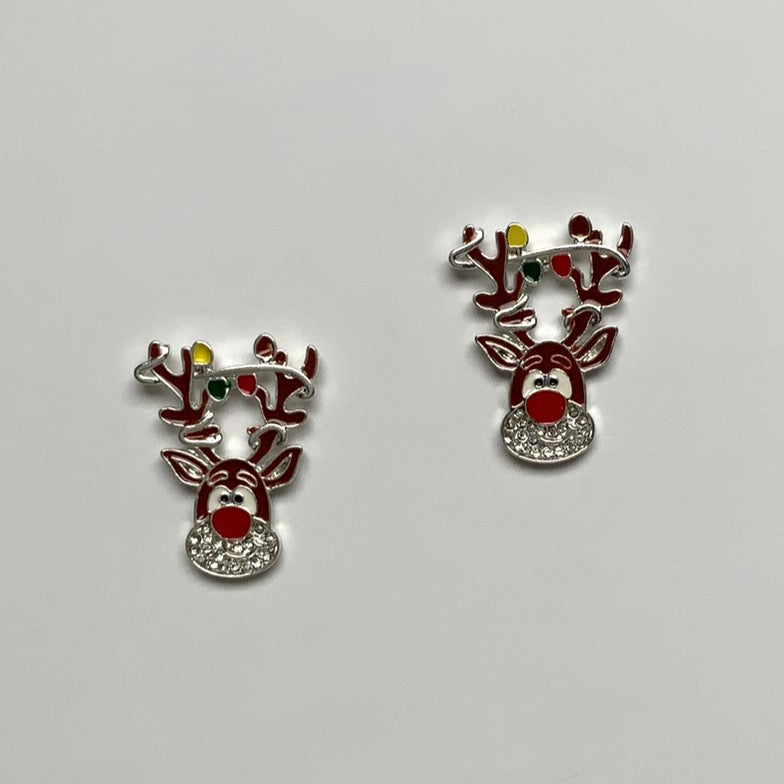 Enamel and Rhinestone Rudolph Reindeer Earring